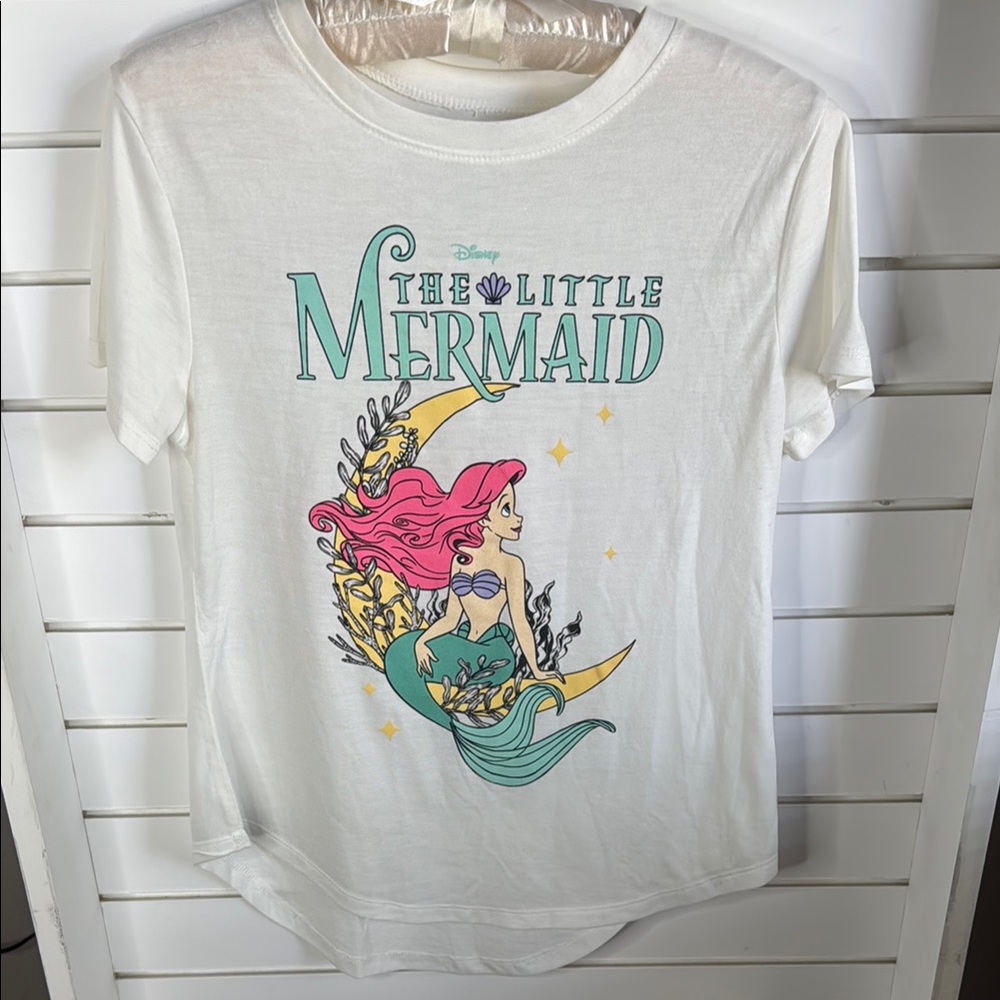 Disney The Little Mermaid White Tee with Pink and Green